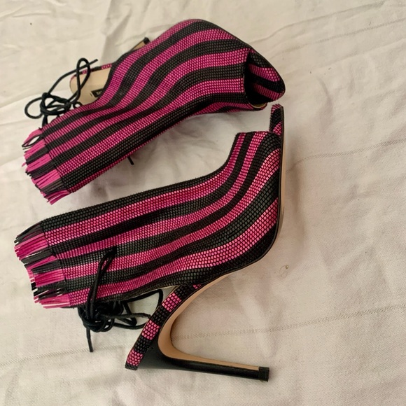 NWOT Zara Striped Woven Textured Lace-Up Heels - Picture 2 of 9